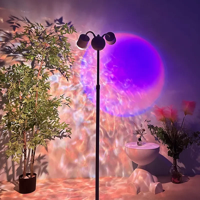 2026 New Double Headed Water Ripple Ambient Light Sunset Lamp Telescopic Floor Lamp 7 Sunset Colors 29 Ripple Colors for