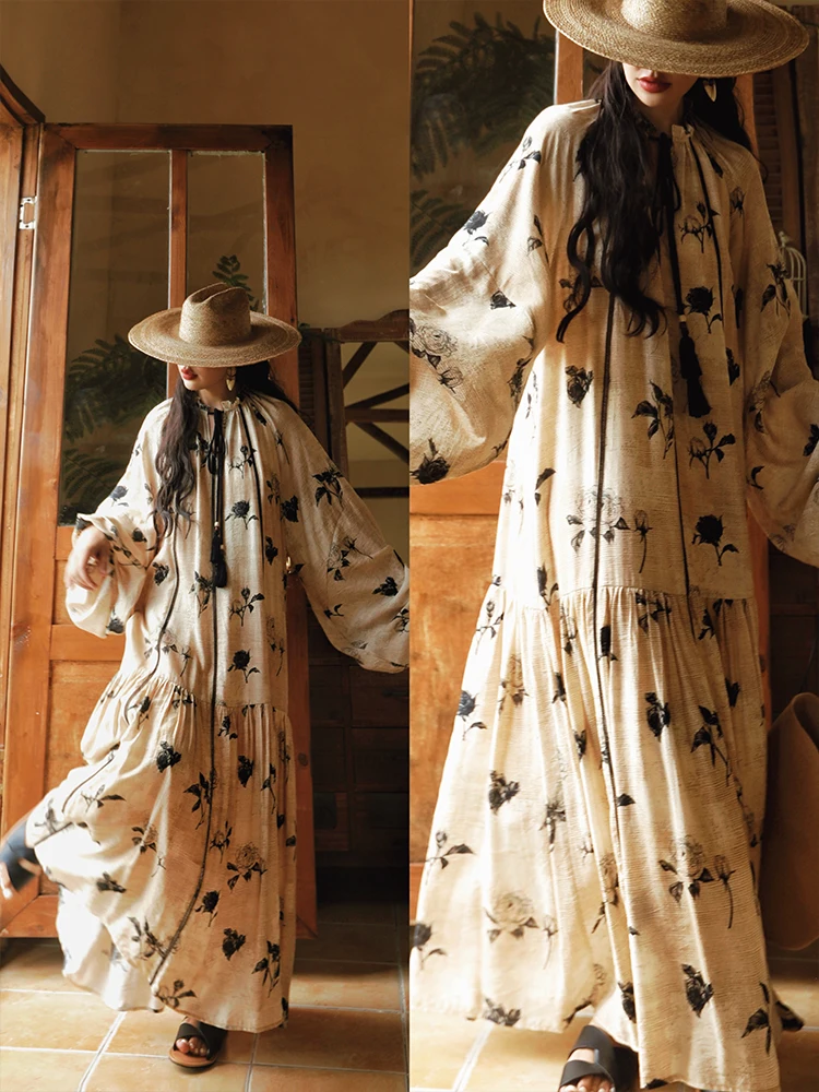 TIYIHAILEY Spring Autumn Women Dresses Full Lantern Sleevev Printed Loose Ladies Clothing Fashion Long Maxi 2025 2pcs New