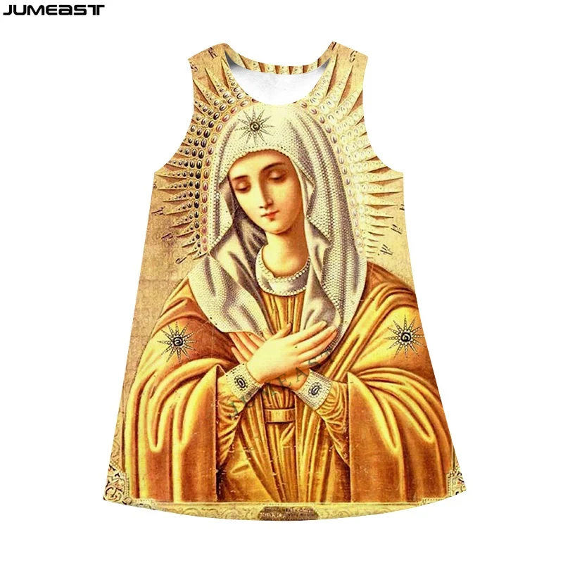 Jumeast 3D Virgin Mary Print Sleeveless Skirt Dress Christian Angel Graphic Summer Fashion Women's Nightdress Lolita Clothing