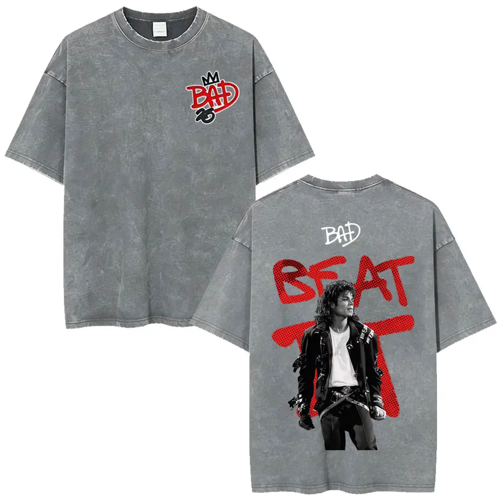 King of Pop Michael Jackson Bad Era Tour Vintage Washed T Shirts Men Women Fashion Oversized T-shirt Summer Tops Comfort T Shirt image 2