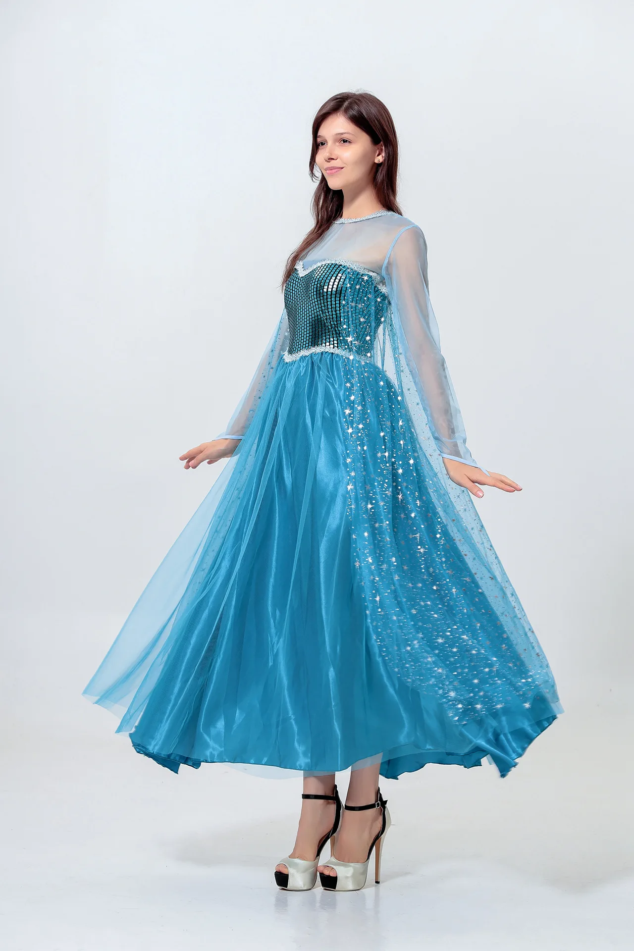 loween Costume  Performance Dr Elsa Princ Long Sve Dr Cinderella Queen Blue  Stage Performance D...