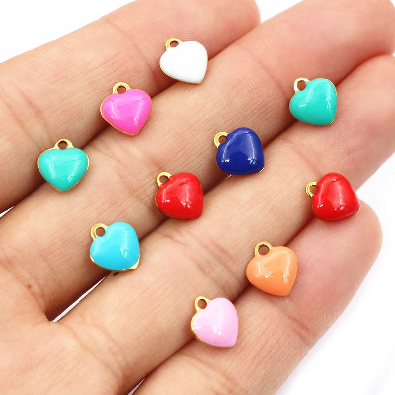 20pcs 9x8mm Enamel Small Heart Charms Pendant Stainless Steel DIY Jewelry Making Accessories Findings for Bracelet Earrings