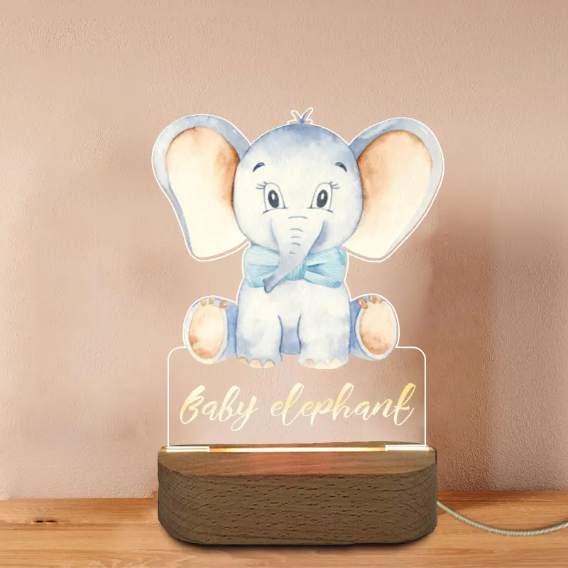 

Personalized Children Animal Night Light Custom Name Acrylic Lamp For Baby Kid Bedroom Home Decoration Birthday Gift Wooden Base