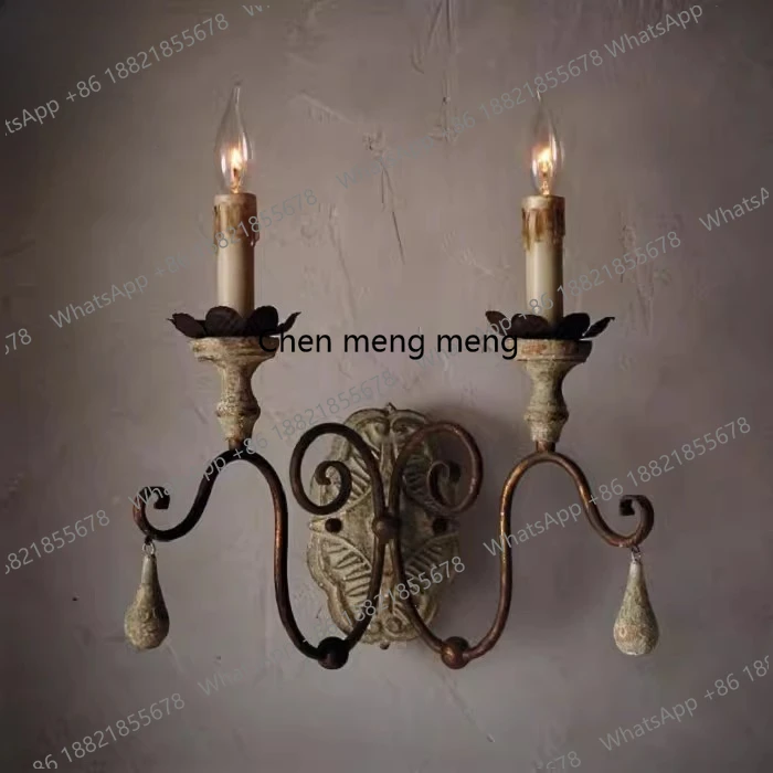 

American wall lamp bedroom bedside lamp living room background wall French retro wood staircase decorative lamp