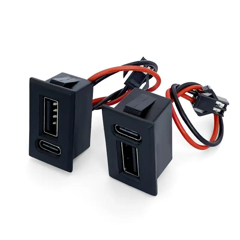 Black USB Female Base Type-C Double-Layer Socket Lamp Charging Socket Power Phone Socket With Cable Connector