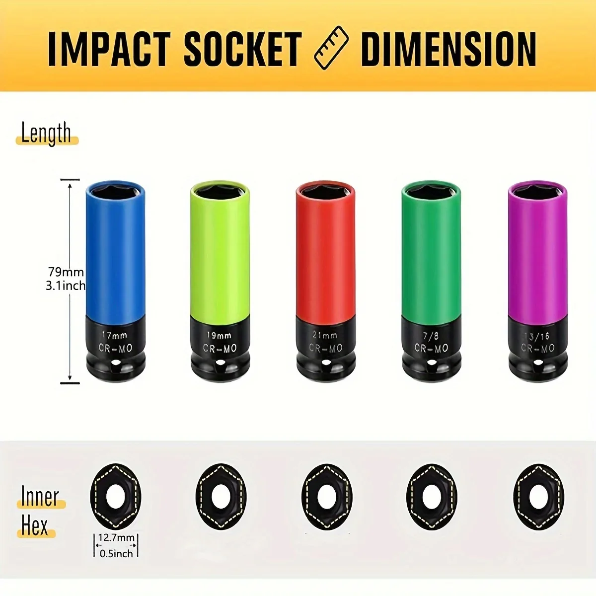 Metric 6 Point Lug Nut Impact Socket Set 1/2