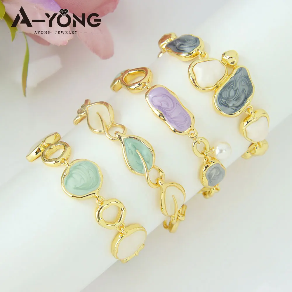 

Europe America Irregular Enamel Bracelet 14k Drip Oil Colored Resin Retro Handmade Chains Women Prom Party Daily Jewelry