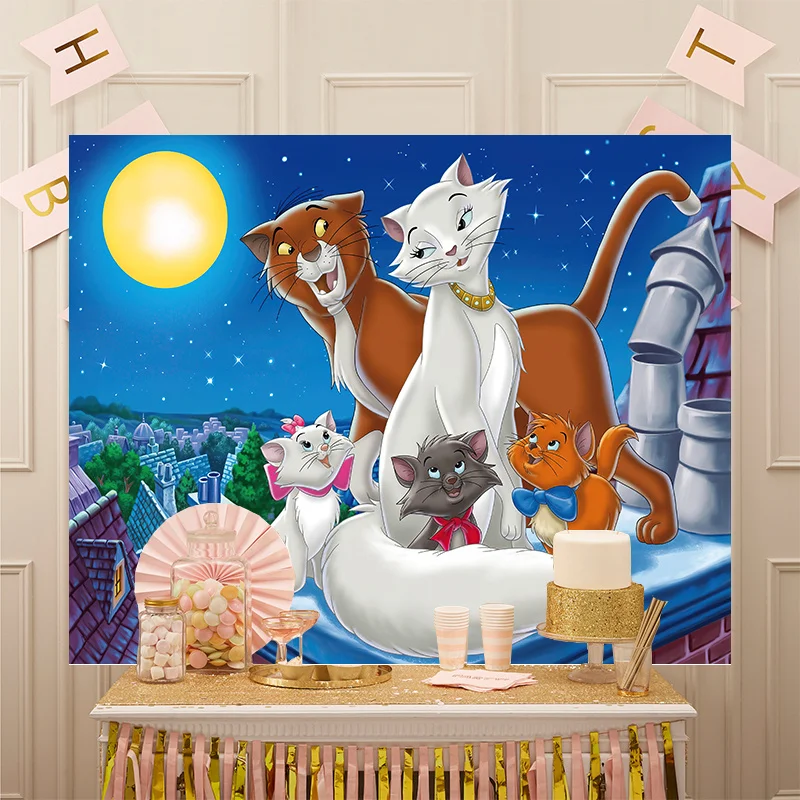 Disney Cartoon Aristocats Maries Cat Toulouse Berlio Omar Kids Boys Gilrs Birthday Party Decoration Banner Bakdrop Background