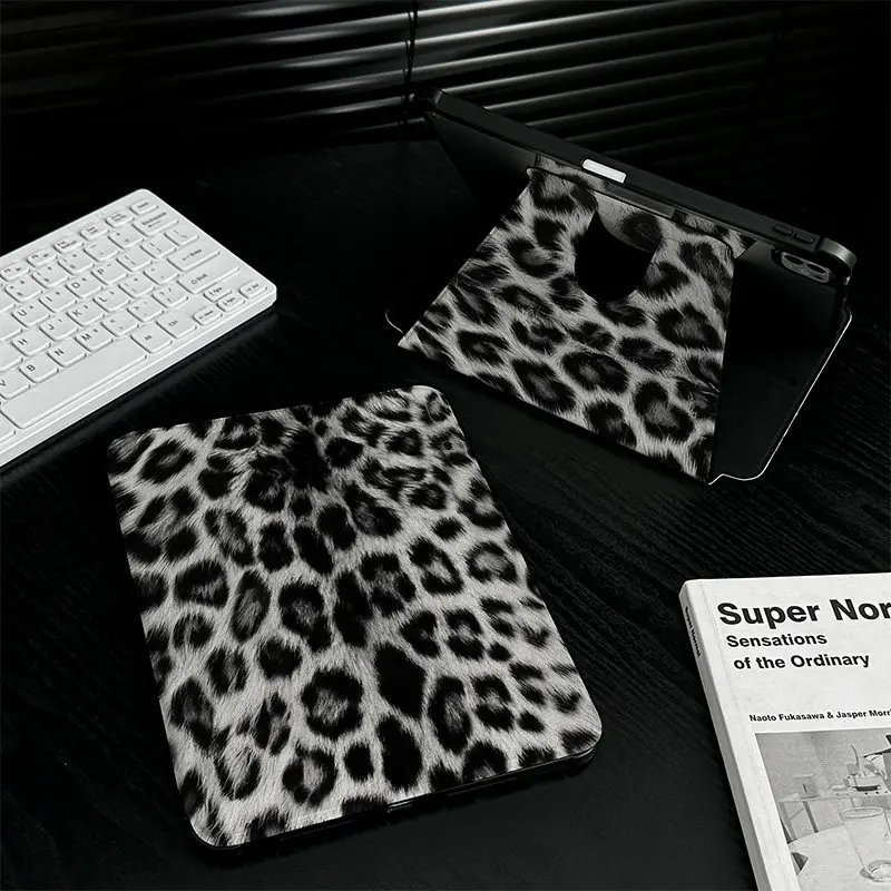 Creative Korean Leopard Print Rotate Tablet Case For iPad Pro 12.9in Air7 10th 11th iPad Pro 11 13in 2025 M4/5 Anti-fall Cover