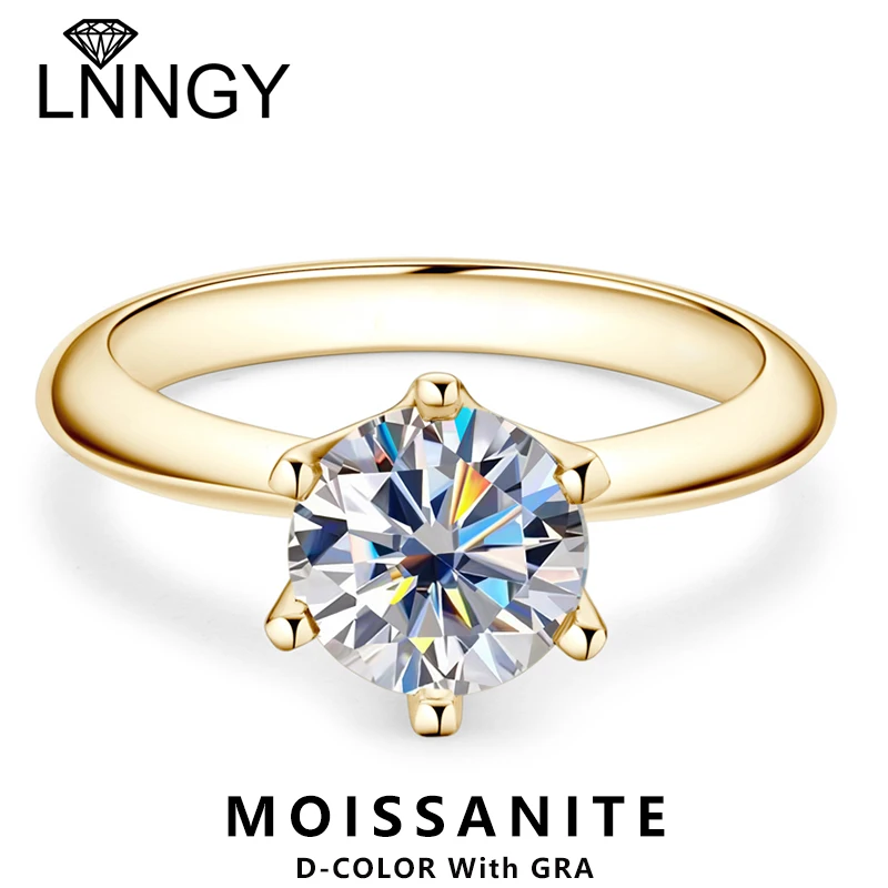 Lnngy 8MM 2CT Moissanite Ring With Certificate 925 Sterling Silver Solitaire Rings for Women Girls Sparkling Wedding Bands Gift