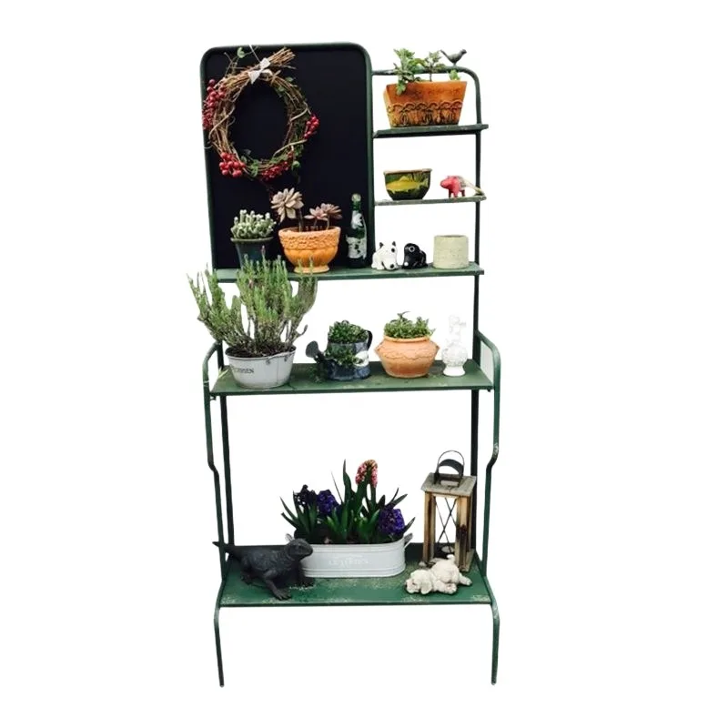 Simple retro handicraft ornaments, four-layer artboard shelves, outdoor balcony, living room, potted plant shelves