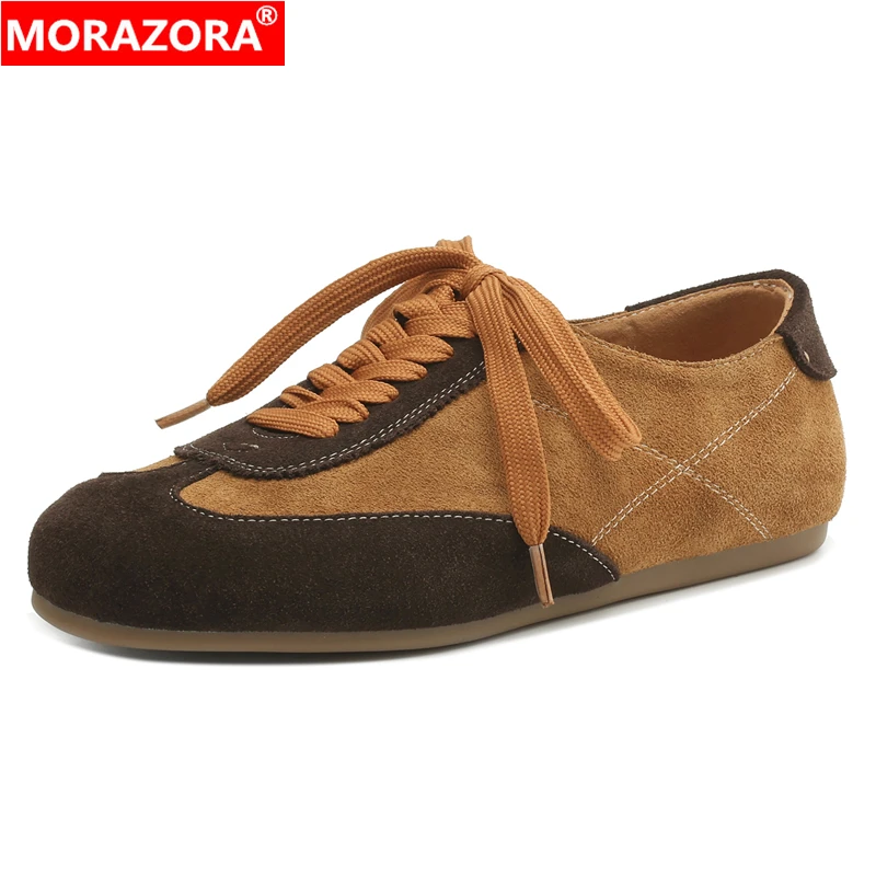 MORAZORA Plus Size 35-43 New Women Sneakers Cow Suede Leather Lace Up Flat Shoes Spring Summer Flats Ladies Casual Shoes