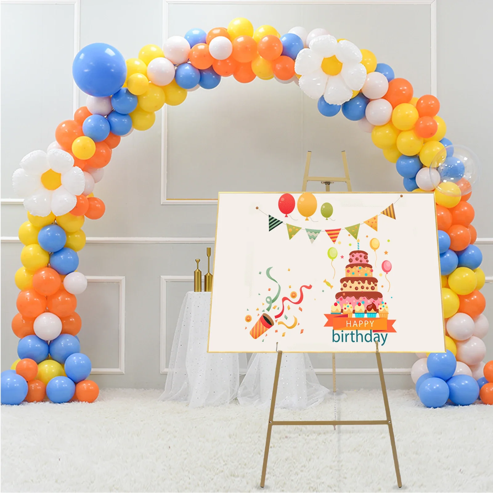 

2Pcs Gold Foldable Floor Easel Stand Tall Steel Pipe Wedding Shops Display Rack Drawing Poster For Wedding PatyDisplay Stand
