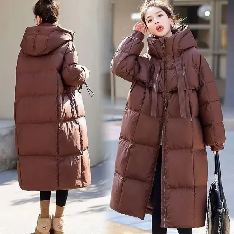 Korean Version of Long Down Padded Coat Women 2024 New Hooded Padded Coat Loose Casual Winter Thickened Bread Suit Jacket Women