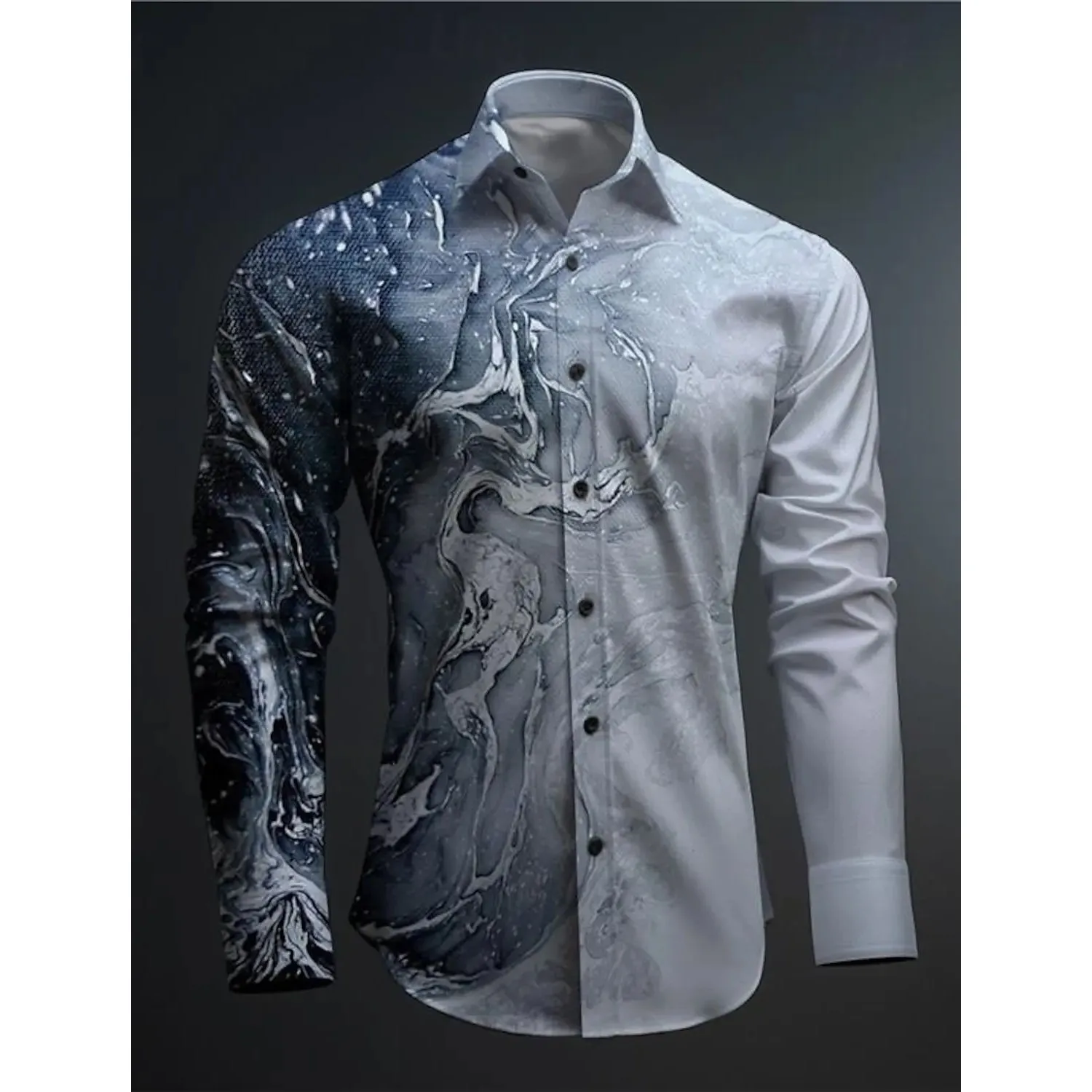 Men's Business Casual 3D Printed Shirt Gradual Street Party Autumn Thickened Fleece Lined Nine Sleeve  Collar