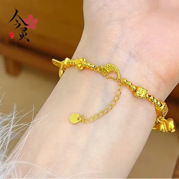 

Women Lucky Bead Bracelet Versatile 24K Gold AU999 - Smooth burr-free beads, sturdy chain, reliable AU999 quality