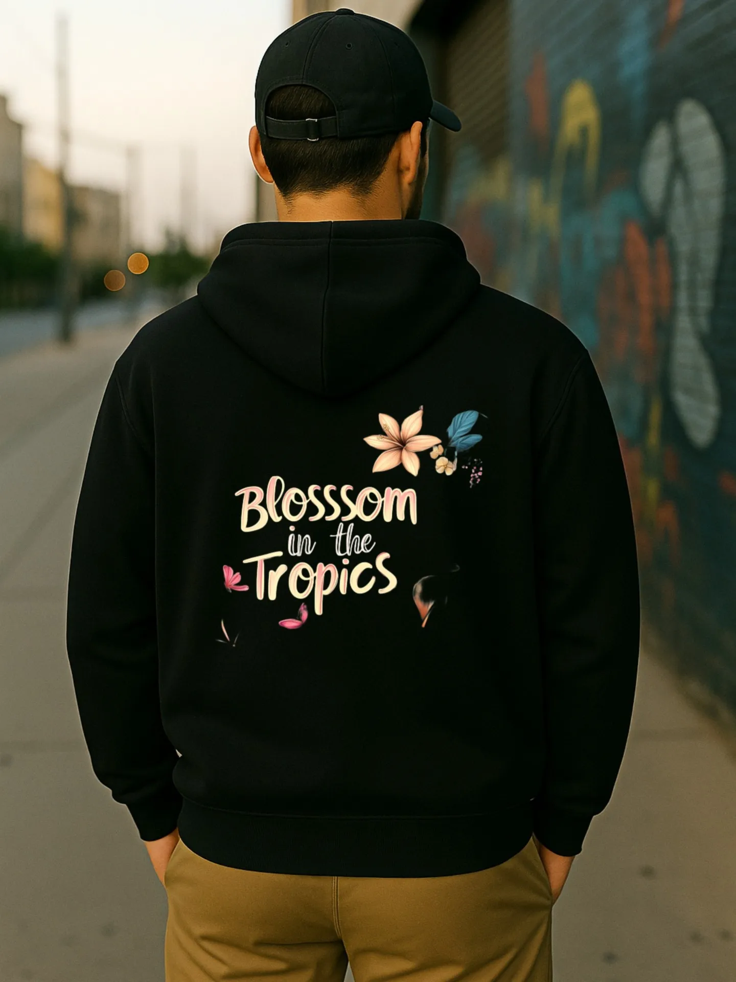 هوديي جرافيك للرجال، طباعة بلوسوم تروبيكس، نمط كاجوال، مبطن بالصوف، للارتداء اليومي، للشباب #2