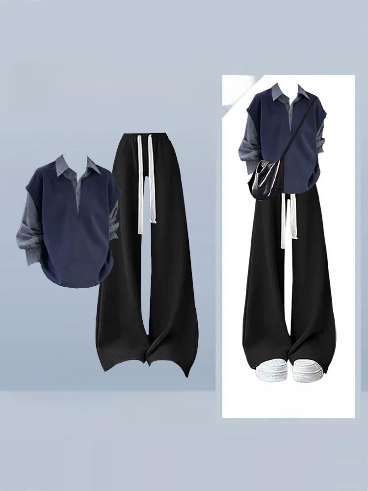 

Зимний женский свободный повседневный длинный вязаный свитер свека 2025 года, цветная блузка с высоким воротником, комплект длинных брюк, модный удобный S...