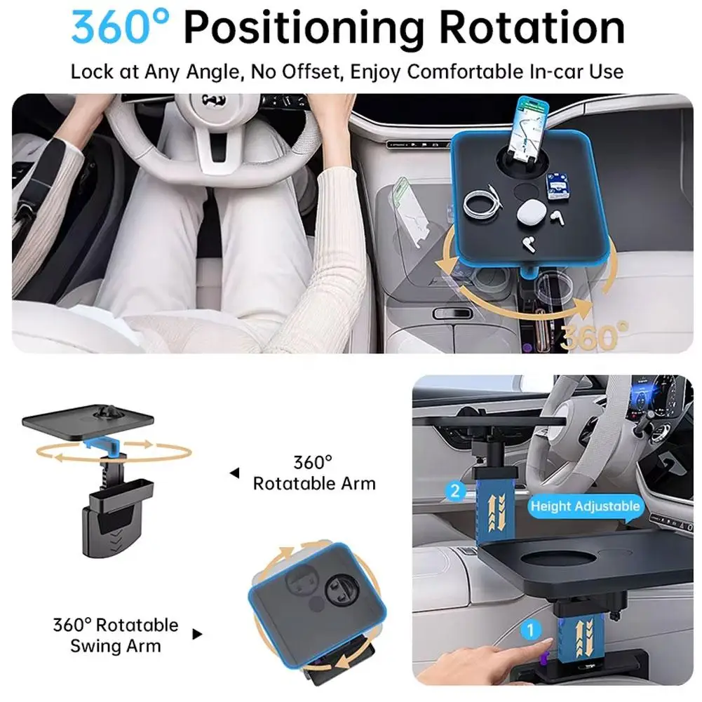 Auto-Montierter Hängender Kleiner Tisch mit Drehbarem Innensitz, Getränkehalter, Esstisch, Universeller Multifunktionaler Autotisch – Detail 12