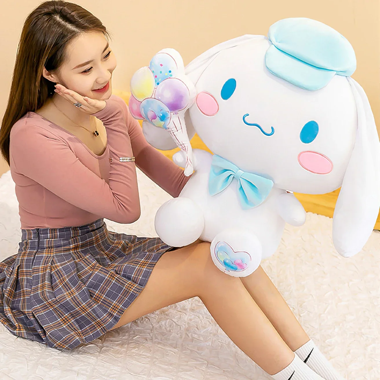 Sanrio Balloon Cinnamoroll Brinquedo de pelúcia, Plushies fofos dos desenhos animados, boneca recheada macia, boneca de pelúcia Kawaii, presente de aniversário para crianças, tamanho grande, 60cm