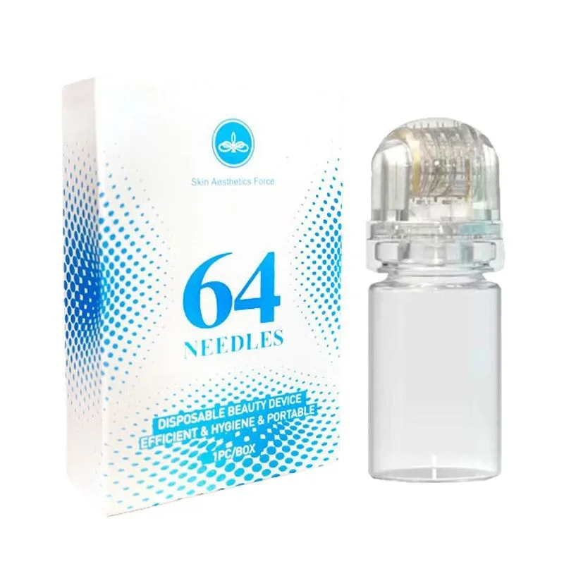 64 Pins Titanium Micro Needle Roller Skin Care Tool Reusable Serum Import Instrument for Scalp Hair Beard Anti-Aging