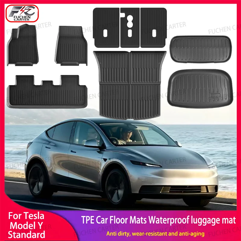

For New Tesla Model Y Standard 2025+ TPE Floor Mats & Cargo Liner, All Weather Trunk Mats Floor Liner Backrest Mats Accessories