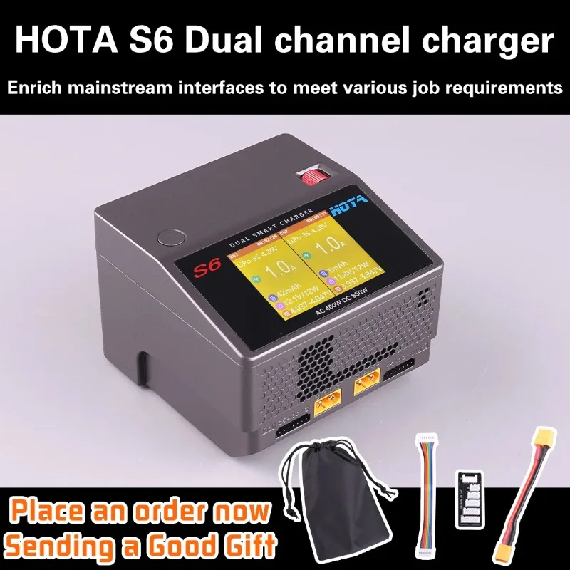 

HOTA S6 15A Dual Channel Smart Ultra Small Size Charger AC400W /DC650W for Lipo LiHV LiFe LiIon NiZn NiCd NiMH Battery