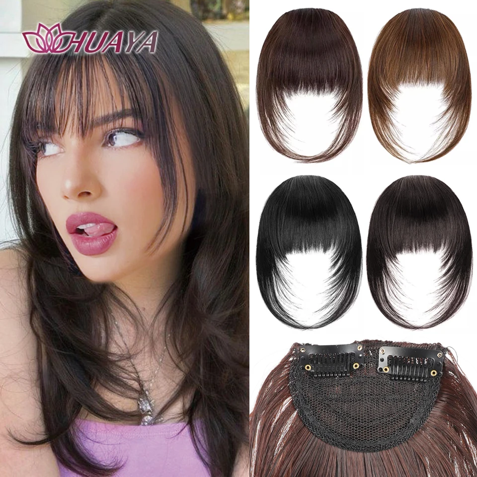 Synthetic Fake Invisible Bangs Hair Extension Front Fringes Hairpiece Black Brown Hair Accessories for Women