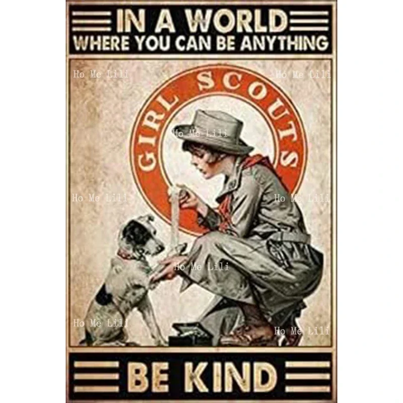 Vintage Poster Plaque Scout Girl Dog Be Kind Metal Sign Retro Wall Decor Poster For Home Hotel Cafes Gift