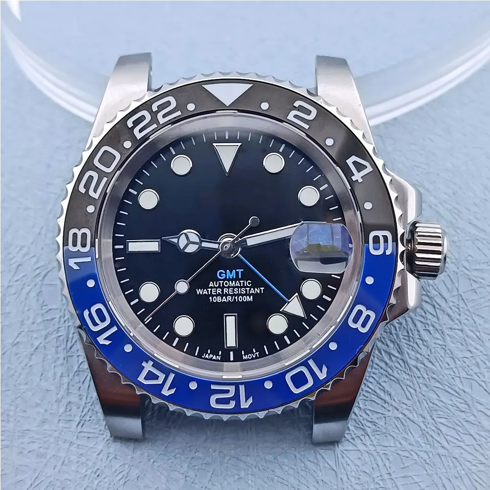 

40MM GMT NH34 Movement Watch case 316L stainless steel sapphire glass fit nh35 nh36 movement 10BAR waterproof