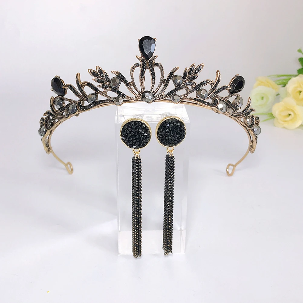 

3pcs Wedding Crown Earrings Set Vintage Alloy Material Bridal Hairband Tiara Accessory Elegant Bridesmaid Party Jewelry Gift