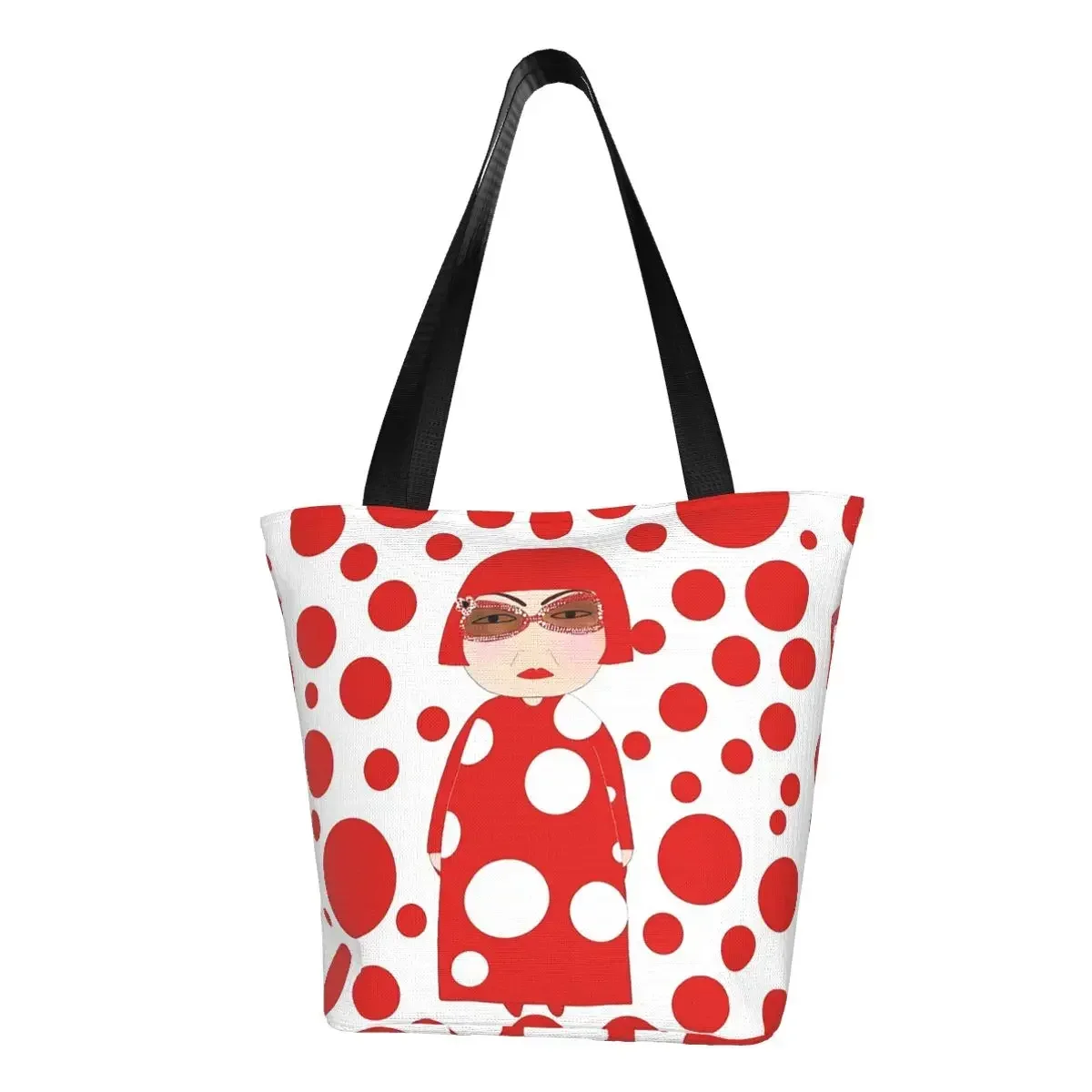 

Red Dots Yayoi Kusama Groceries Shopping Bags Cute Print Canvas Shopper Shoulder Tote Bags Large Capacity Durable Handbag