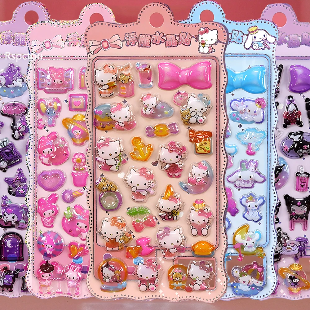 

4 шт., милые персонажи Sanrio с героями мультфильмов Kuromi My Melody, 3D рельефные наклейки, сделай сам, ноутбук, телефон, бутылка воды, украшение для багажа, наклейка