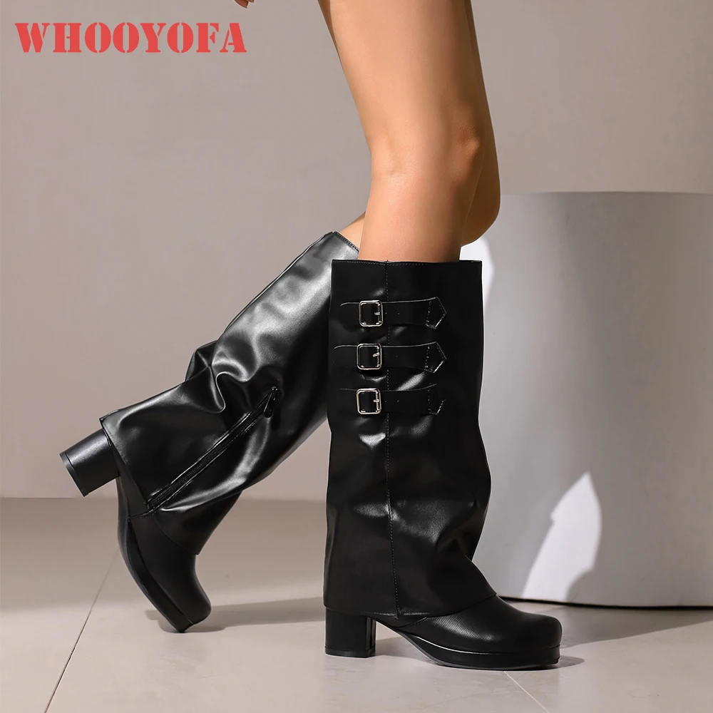 

Winter Warm Black Pink Women Knee High Boots Fashion Round Toe High Heels Lady Nude Shoes Plus Big Size 43 48 50