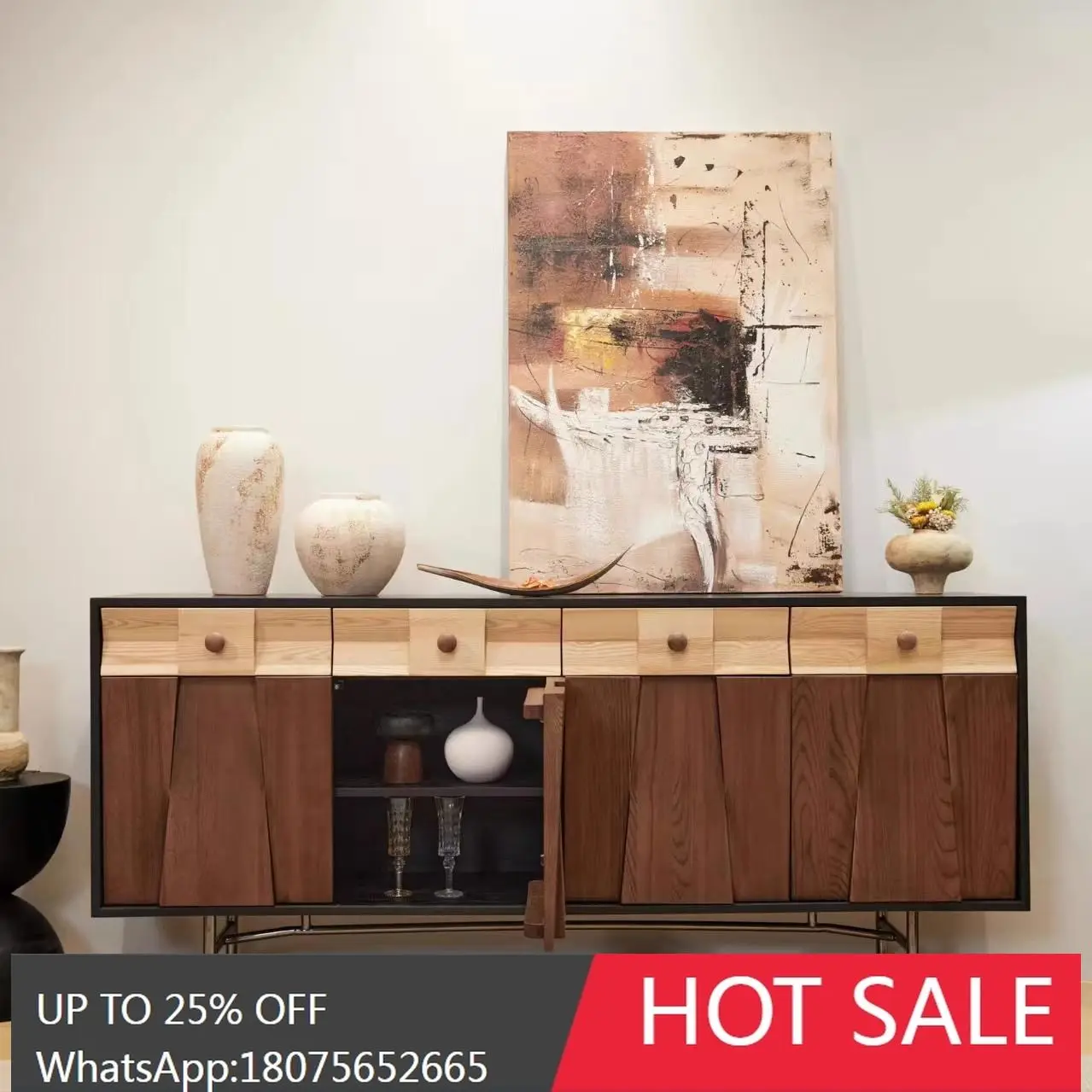 

MJY French Vintage Sideboard Solid Wood Living Room Entryway Cabinet Solid Wood Door Tea Storage Cabinet