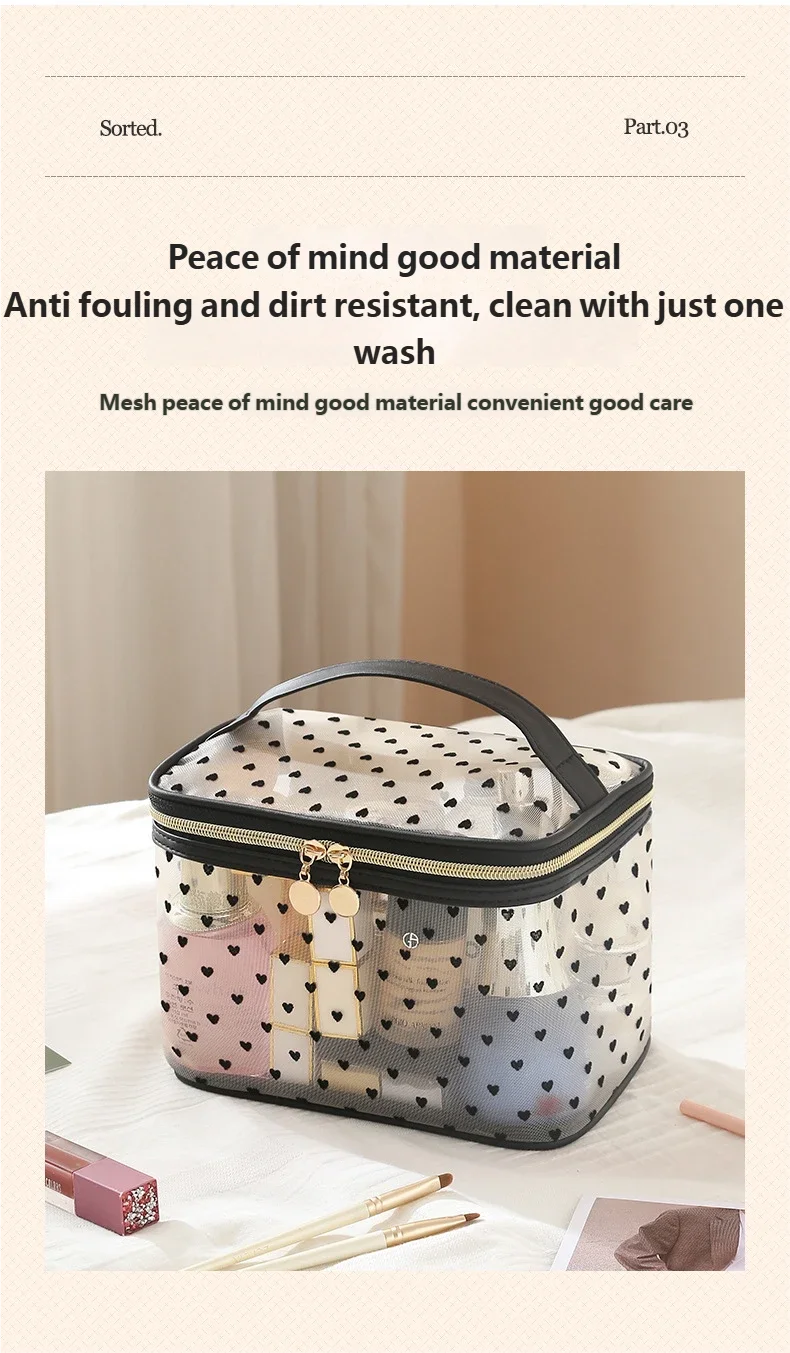 Doppels ch ichten schwarze Mesh Kosmetik tasche Reise tragbare große Kapazität Make-up Fall Organizer Aufbewahrung beutel Reiß verschluss Kultur beutel – Detail 6