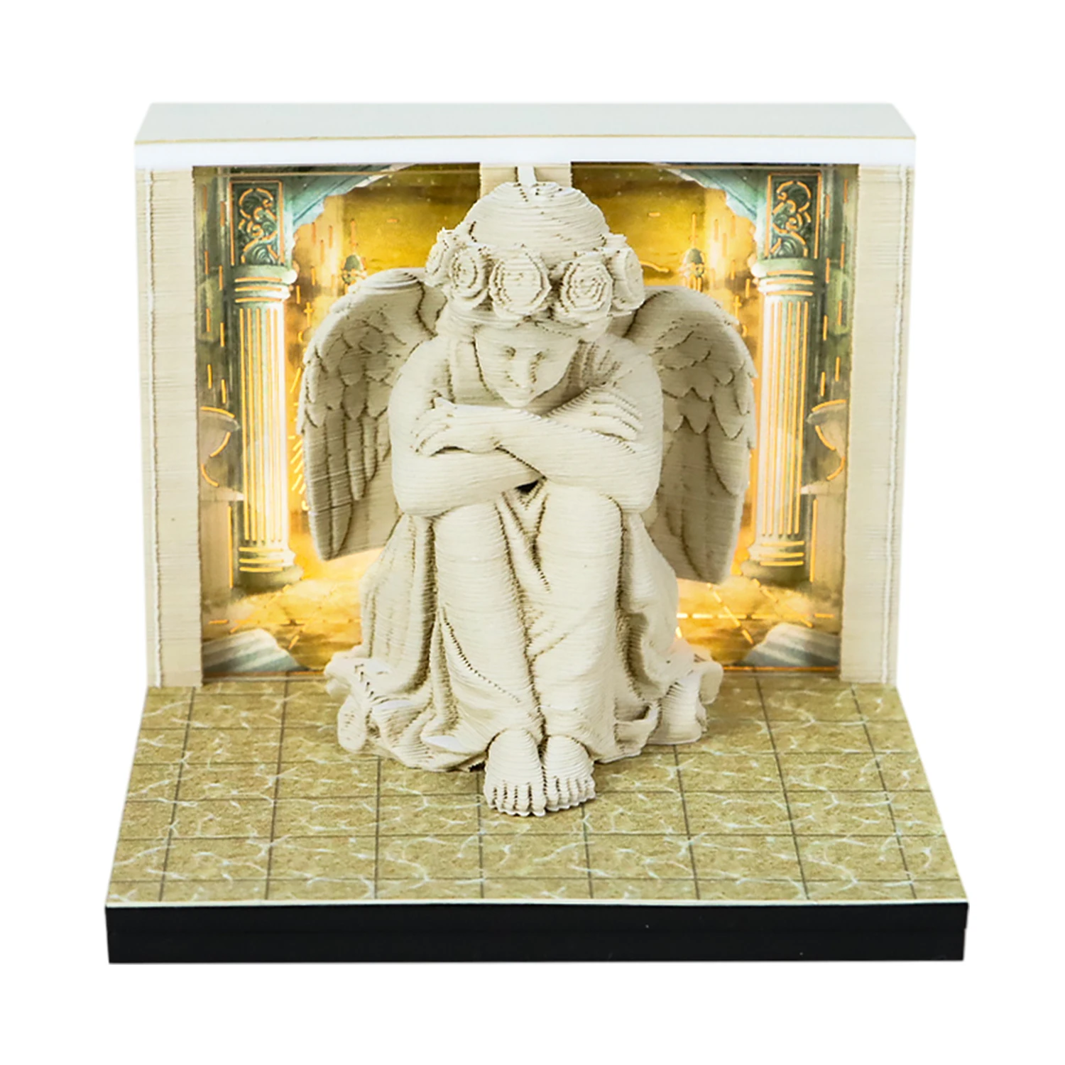 3D Angel Memo Pad with Light and Calendar Creative Paper Sculpture Sticky Notes Tearable Art Desk Decor Gift for Birthday Office