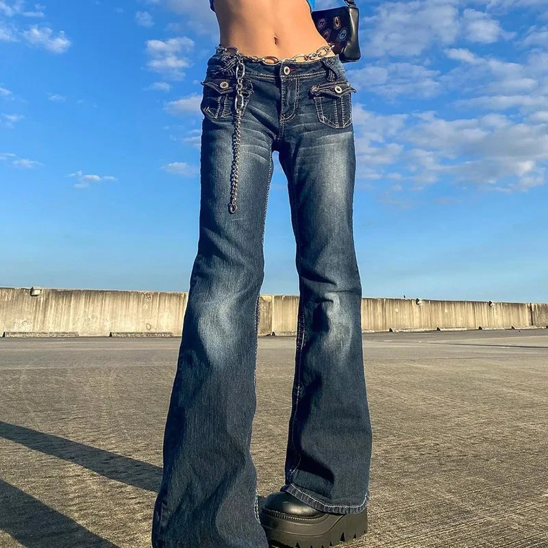 

Women Jeans Mid Waist Distressed Denim Wide Leg Pants Pockets High Street Washing Ankle Length Loose Fit Pockets 2024 Summer