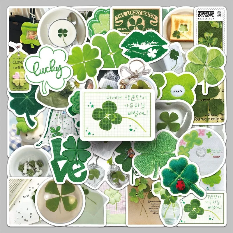 

50 шт./компл., зеленые ботанические наклейки для скрапбукинга, набор наклеек с клевером, милые лесные наклейки для бутылок с водой, чехлы для телефонов, дневники