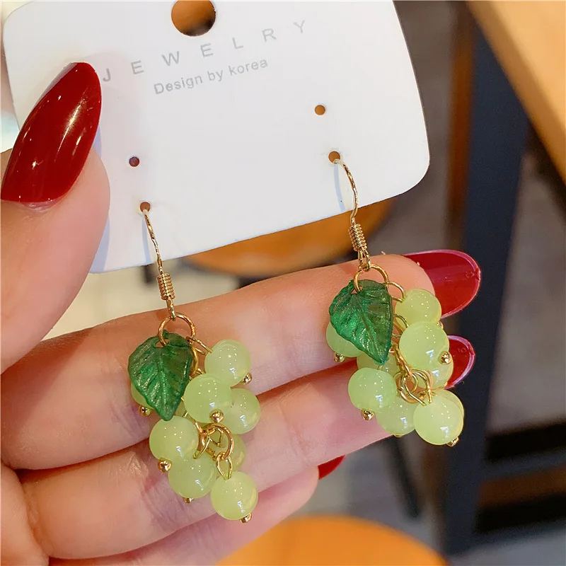 قبلة مجوهرات حلوة المرأة الكورية موضة الفواكه أقراط الفتيات الأخضر الأرجواني العنب مطرز انخفاض القرط INS اكسسوارات هدية حفلة #3