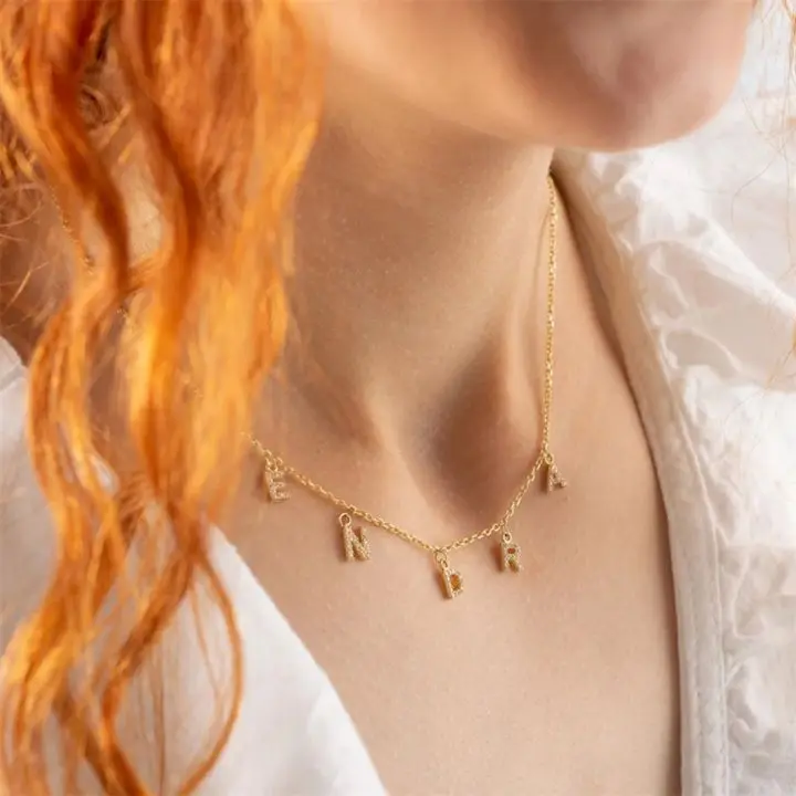EMANCO Customized Name Necklace Personalized Zircon Letter Stainless Steel Choker Necklace Pendant Nameplate Gift Dropshipping