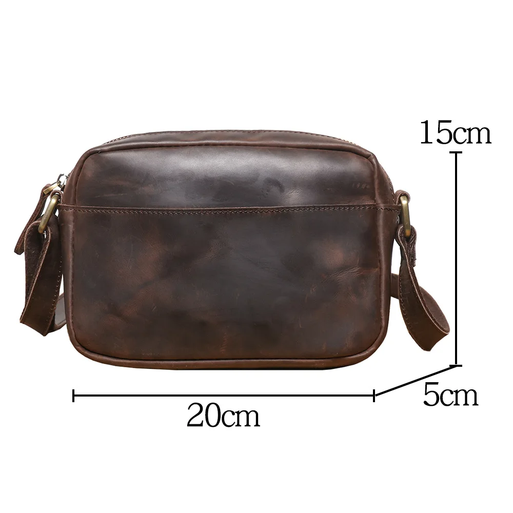 Vintage Crazy Horse Leather Men's Shoulder Bag Cowhide Crossbody Small Backpack Genuine Leather Messenger Bag Phone Bag