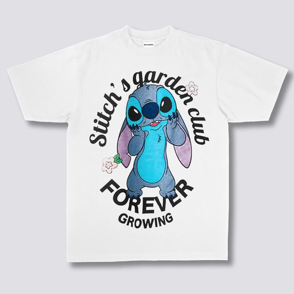 디즈니 스티치 그래픽 남성 및 여성 티셔츠 여름 패션 퓨어 코튼 남성 티셔츠 아동 의류 티 Y2k 여성