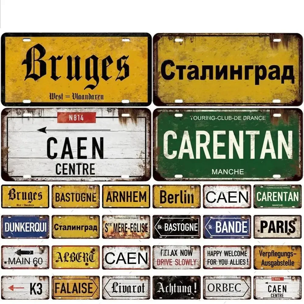 Vintage Berlin Caen City Road Plate Tin Sign Metal Sign Plaque Home Decoration Shop Man Cave Bar Pub Poster Metal Wall Decor