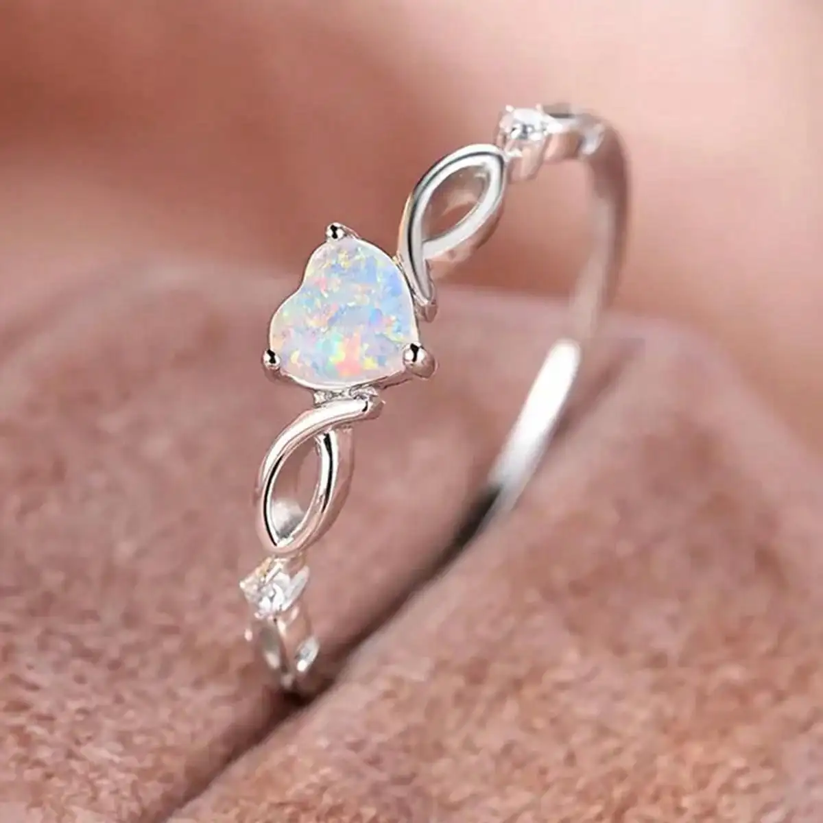 S925 sterling silver natural Australian gemstone set with diamond zircon small fresh heart ring for women as Mother's Day gifts