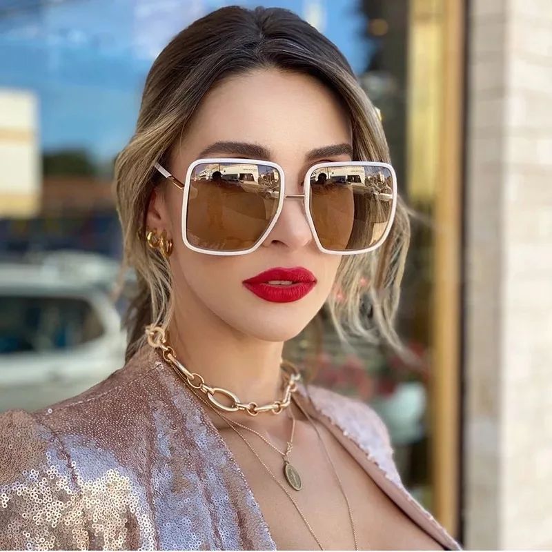 Large square frame modern glamorous sunglasses street ins net red model square with large size sunglasses