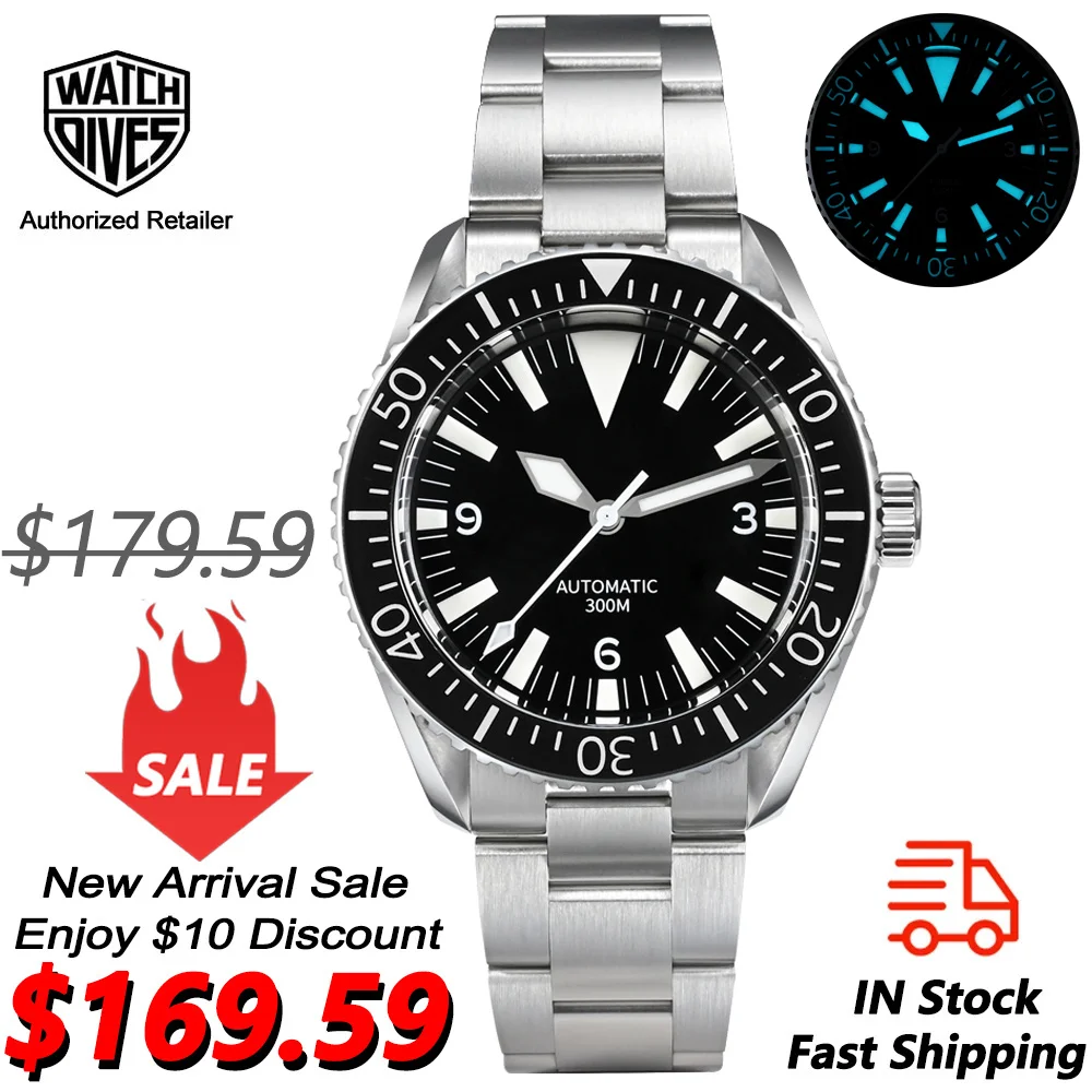 Watchdives WD1967 Upgrade Sharkmaster 300 Watch NH35 Movement Domed Sapphire Crystal With HD AR coating Super Luminous Watches