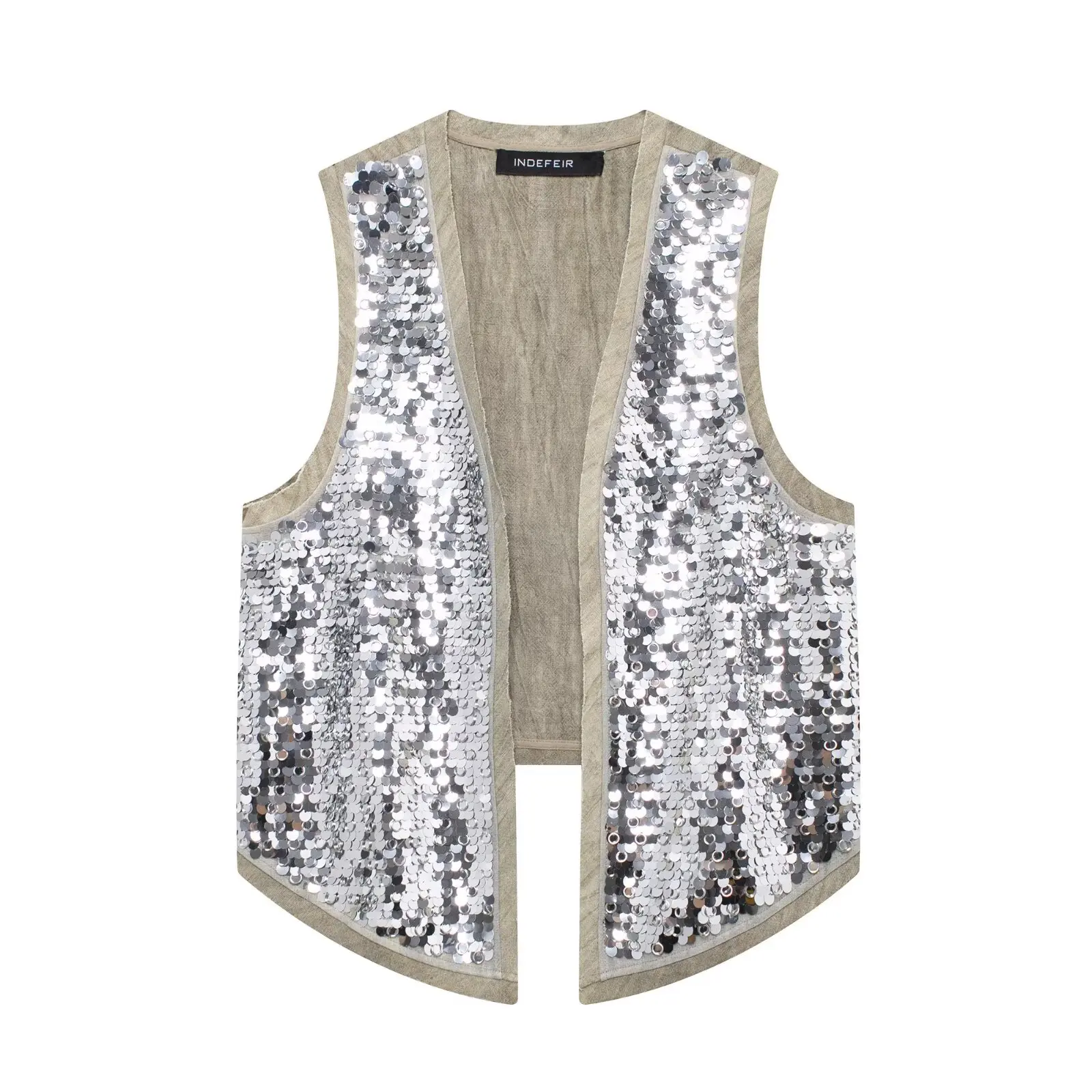 TRAF Sequin Open Vests for Women Glitter Sleeveless Vest Woman Summer Waistcoat Vest Top Women Luxury Lady Vests 2731055