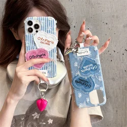 Korean Denim Embroidered Cute Heart Phone Case For iPhone 16 Pro 15 14 13 Pro Max Cover with Love Heart Silicone Cases For 15pro