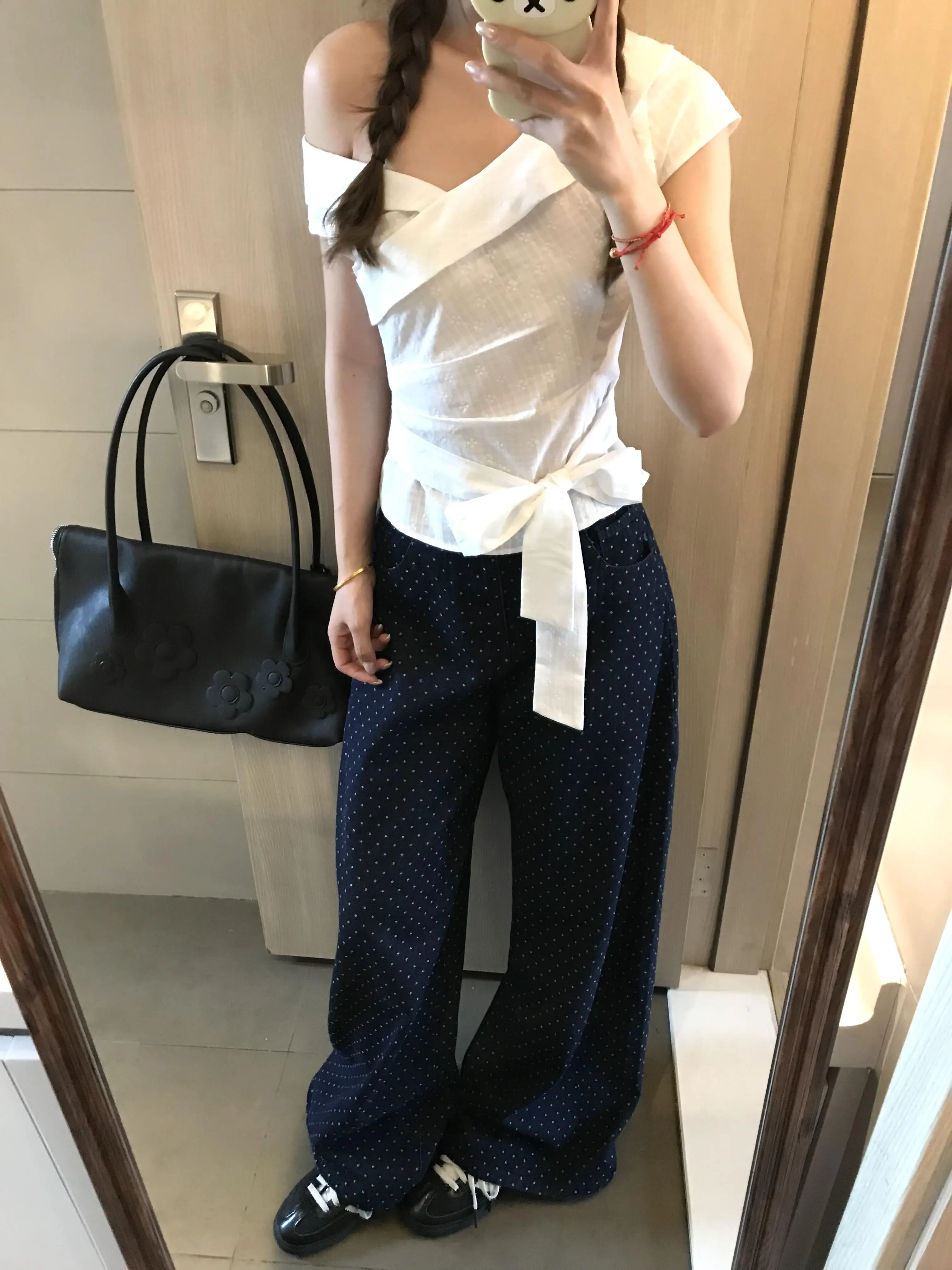 Sweet Cool American Wave Dot Wide Leg Jeans Women Summer New Loose Bf Lazy Straight Tube Floor-Length Pants